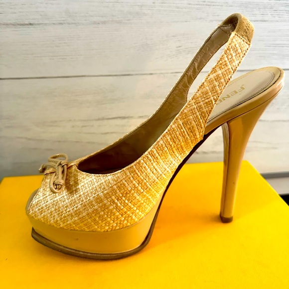 Straw Striped Slingback Pumps - Picture 1 of 12